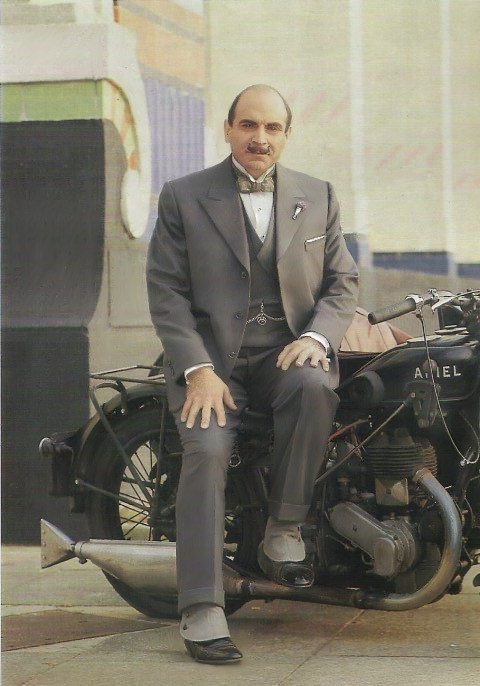 yooneechi:Hercule Poirot on a bike. Great image.Look, @britishdetectives, he’s leaning!