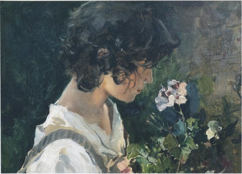 Porn Pics  Italian Girl with Flowers - Joaquin Sorolla