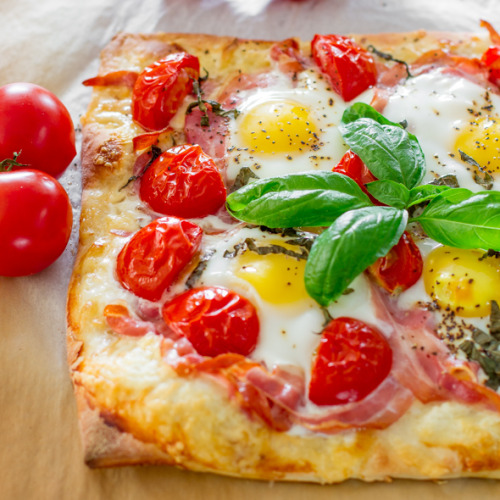 fattributes:Pancetta and Gruyere Breakfast Pizza