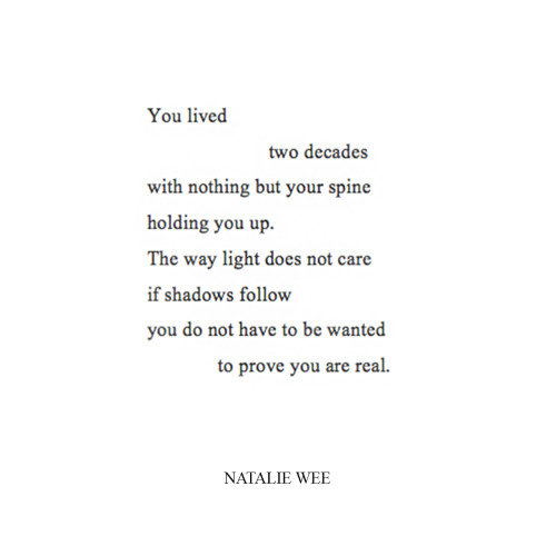 natalieweepoetry:wondersmithinc:Natalie Wee, excerpt of “Never Been Kissed”, published in The Rising