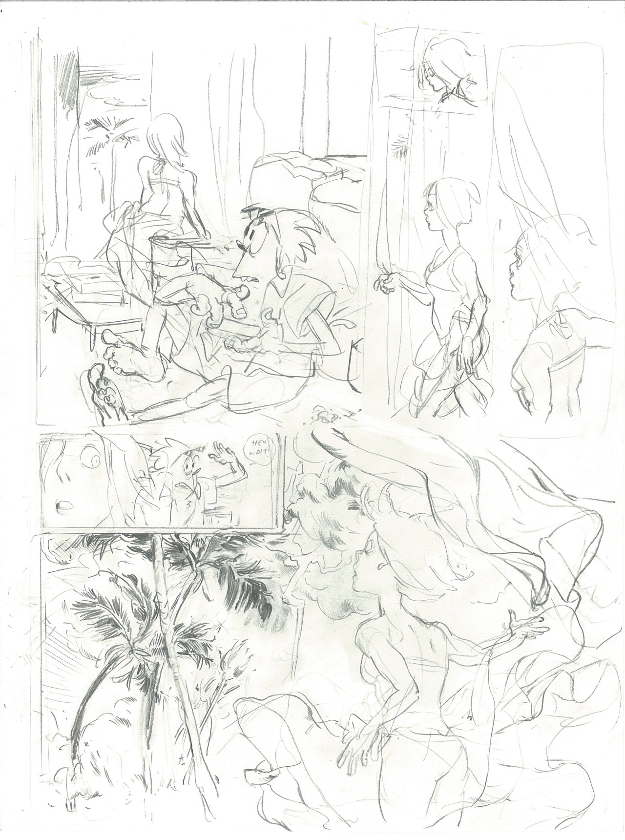 A few pages of pencils from an unfinished comic, “Margo in Bed,” that I was