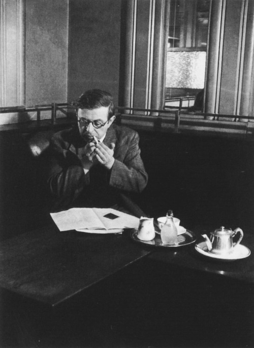 an-overwhelming-question:Brassaï - Jean-Paul Sartre et Simone de Beauvoir, Café