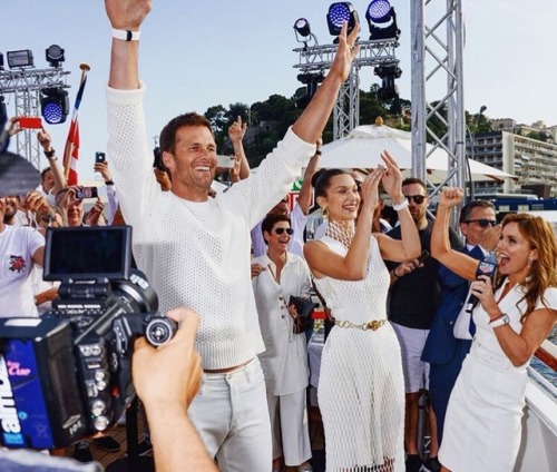 Tag Heuer ambassadors Tom Brady and Bella Hadid team up for an event in Monaco.