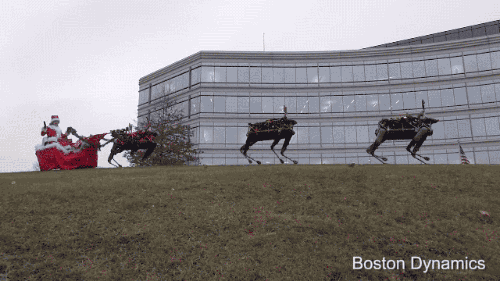 ceruleancynic:  flantasyflan:  gifsboom:  Video: Boston Dynamics’s Reindeer Robots