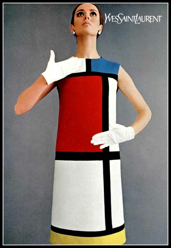 Chic in Silk — Model in Yves Saint Laurent's 'Mondrian' dress,...