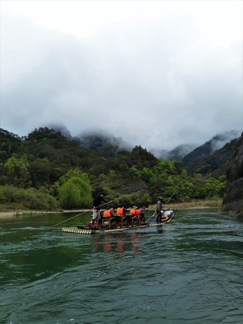 Rafting along the nine-bend river at Mount Wuyi, Fujian