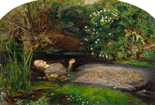 Pre-Raphaelite painter John Everett Millais’ interpretation of the death of Ophelia (c 1851). This painting hangs in the Tate gallery in London and is even more tragic and beautiful when you see it the flesh.
The flowers that surround Ophelia are...