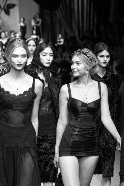 senyahearts:Karlie Kloss &amp; Gigi Hadid for Dolce &amp; Gabbana, Fall/Winter 2015 RTW