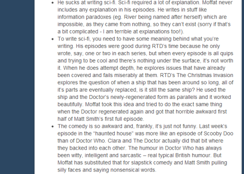 waiting-for-the-tardis:  worthyourweightinfanfiction:  “What’s Wrong With Stephen Moffat?”Rebloggable by request  Oh man, the problems with this post.  Read More  ALL OF THE THINGS IN THIS LINK