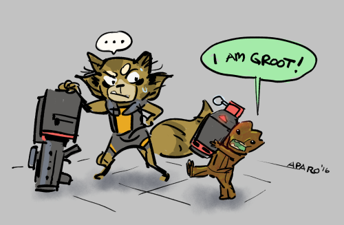 Long time no post! Here’s something cute.In a lot of ways the dynamic between Groot and Rocket remin