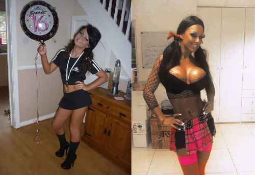 Kerry Louise before and after.  Fake tits rule.