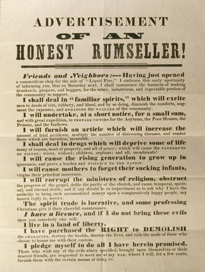 centuriespast:Advertisement of an Honest Rumseller, a temperance broadside from the papers of the Re
