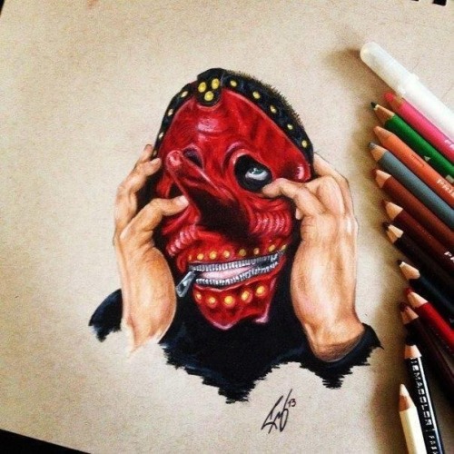 Chris Fehn-slipknot-color pencil drawing