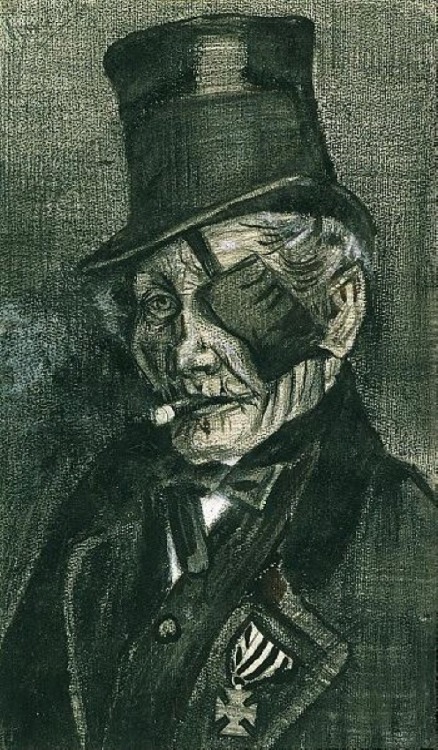 Vincent van Gogh ,  … Eye Bandage drawingsDutch  1853-1890-  Man with Pipe and Eye Bandage , 