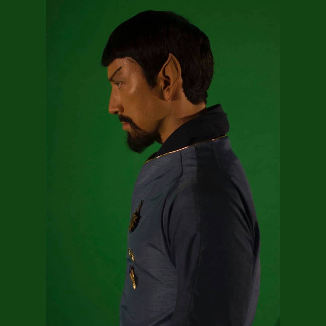 Todd’s Mirror Spock makeover involved ears, eyebrows, a fancy beard, and a whole new uniform! This promo shot was used on both the episode poster and the special challenge coin. #fairestofthemall #startrekcontinues #tos #startrek #webseries #fanfilm...