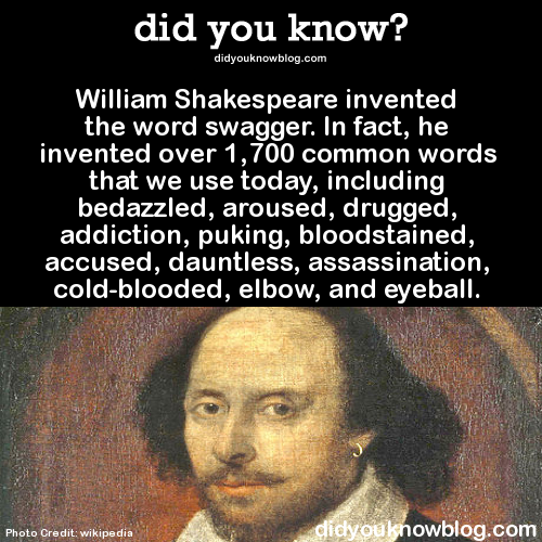 did-you-kno:William Shakespeare invented the word swagger. In fact, he invented over 1,700 common wo