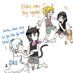 adrianaeon:  Blake wants to play basketball with Yang and Ruby，But Weiss needs her.