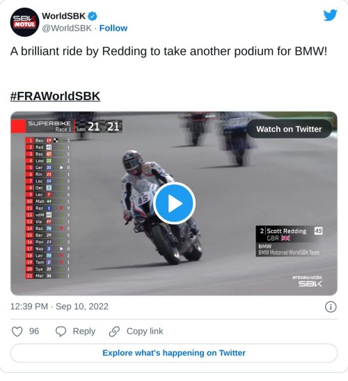 A brilliant ride by Redding to take another podium for BMW! 🏆#FRAWorldSBK 🇫🇷 pic.twitter.com/KlUBWhUe53  — WorldSBK (@WorldSBK) September 10, 2022