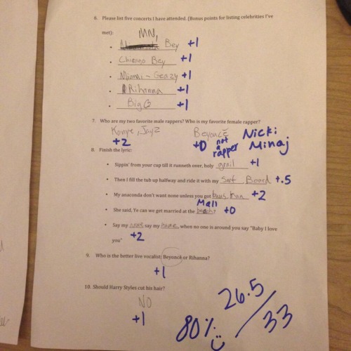 yoncemyname:  A girl gave her boyfriend this test to make sure they can stay together