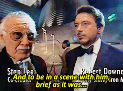cvlwr: Stan Lee and Robert Downey Jr. on the set of the first Iron Man movie.  “This