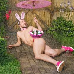 gogostephennyc:  It is #Easter weekend and the #Easterbunny will be out at #MrBiggs for #sizequeen Saturdays in #NYC! this photo was taken by @mcphoto1021 for the #RealMenWearPink Calendar to support #Breastcancer patients who couldn’t afford treatment!