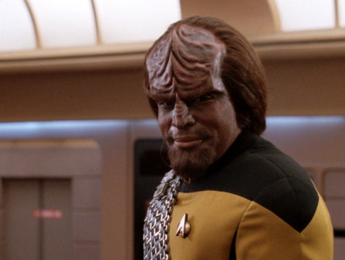 theweefreewomen:[ID: a series of screenshots from TNG.Worf: And, Captain, permission to be excused f