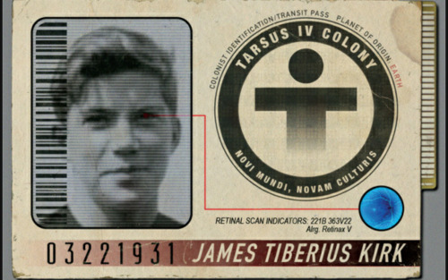 The young Jim Kirk’s Tarsus IV identity card.