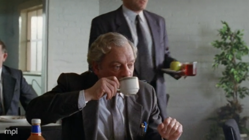 murderorriblemurder: Detective Inspector Frost drinks tea in the episode Appropriate Adults.old