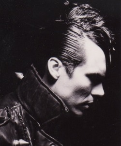 thismusicleavesstains: Ancient monster design: Misfits guitarist Paul “Doyle” Caiafa in profile circa 1982. Photographer believed to be Eerie Von.