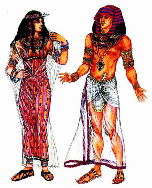 Ancient Egyptian fashions from History in costumes: From Pharaoh to Dandy by Anna Blaze, art by Dari