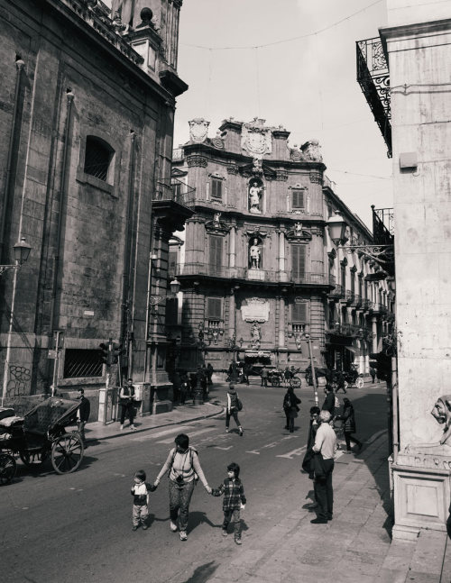 Street scene at the Quattro Canti, Palermo.