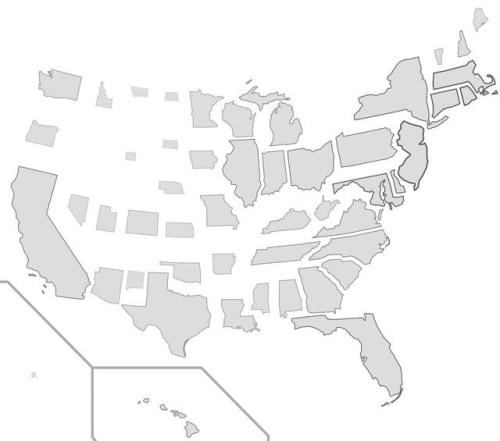 mapsontheweb:US states scaled proportionally to population density.