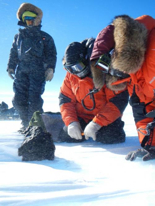 Shooting star! Here we see scientists working on the East Antarctic ice sheet with an 18kg meteorite