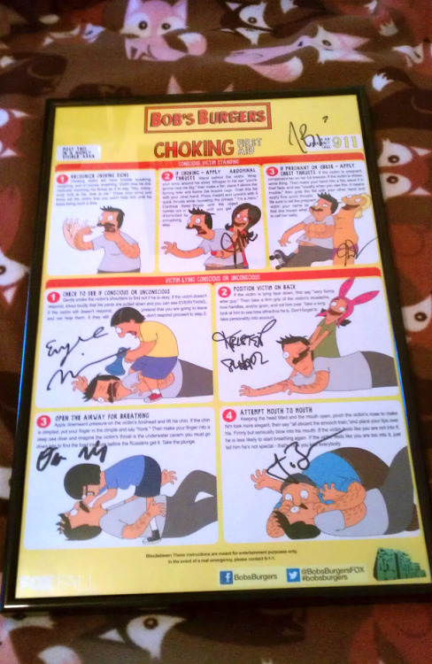 yowulf:  I had someone help me get the SDCC Bob’s Burgers 2012 amusement park poster.. and THIS one! This poster was from last year’s comic con and it was signed from the entire cast! It took a while to find a 11x17 frame..lol! 