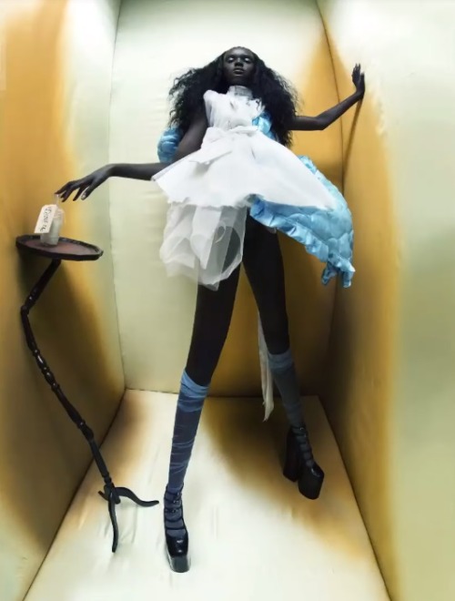 giulia-silvia:    Alice in Wonderland - calendario Pirelli 2018 all black by Tim Walker  DUCKIE THOT as Alice