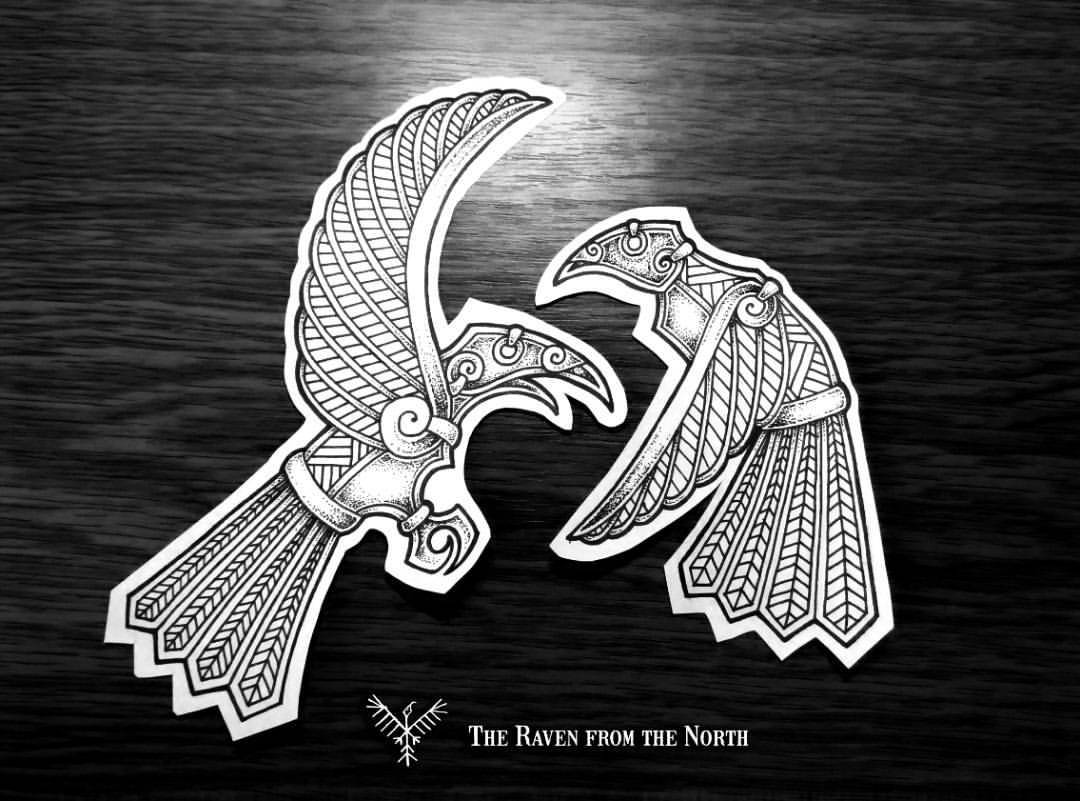 The Raven From The North  Custom design of two ravens commission  dotwork