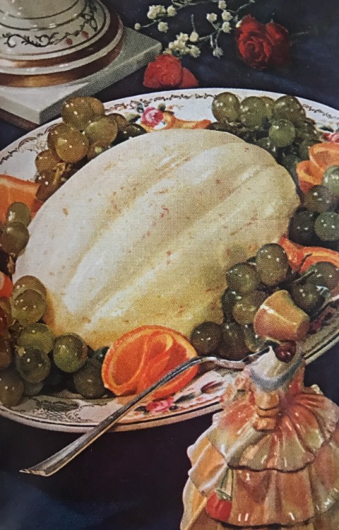 Orange Cream garnished with Green Grapes and Orange Slices Betty Crocker’s Picture Cookbook, 1950 (f