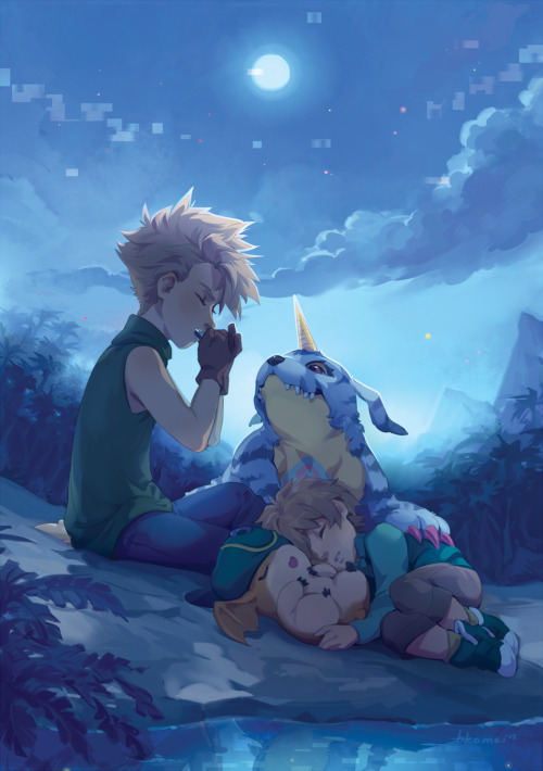 Full piece reveal for @gokigen-na-chou-zine!I adore how much Gabumon adores Yamato 