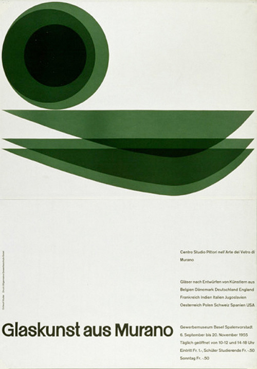 Emil Ruder, poster design for exhibition Glass art from Murano, 1955. Gewerbemuseum Basel, Switzerla