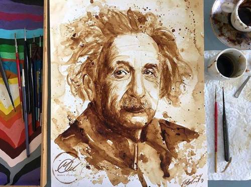 culturenlifestyle:  Coffee Illustrations by Maria Aristidou Professional coffee artist Maria Aristidou (previously featured here) composes portraits of vintage icons by using coffee as watercolor. Often featuring classical icons, such as the Star Wars