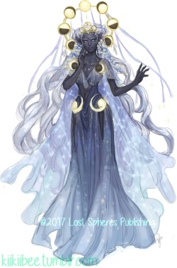 kiikiibee: I did some illustrations for the City of Seven Seraphs, a Pathfinder supplement and I couldn’t be happier! I got to design a fae-like moon deity– I was really happy with how her constellation train turned out.
