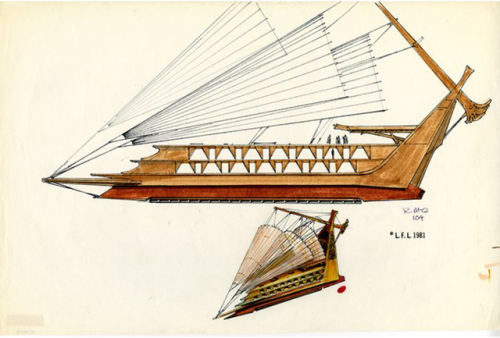 Ralph McQuarrie’s designs for Jabba’s sail barge.I remember the scene well: Return of th