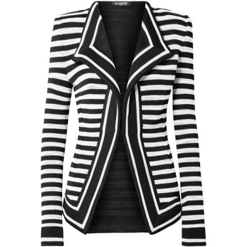 Balmain Striped stretch-knit blazer ❤ liked on Polyvore (see more patterned blazers)