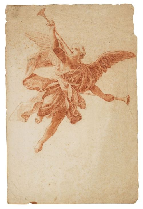 Angel with trumpet, 18th century. South of Germany. Kettererkunst