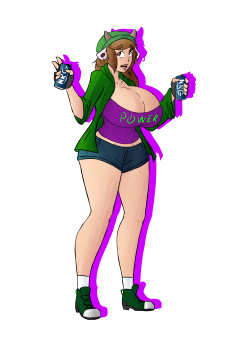 ferrousoxide:  My half of an art trade with wckdart.Danelle seems to me to be the kind of gal to chug energy drinks.