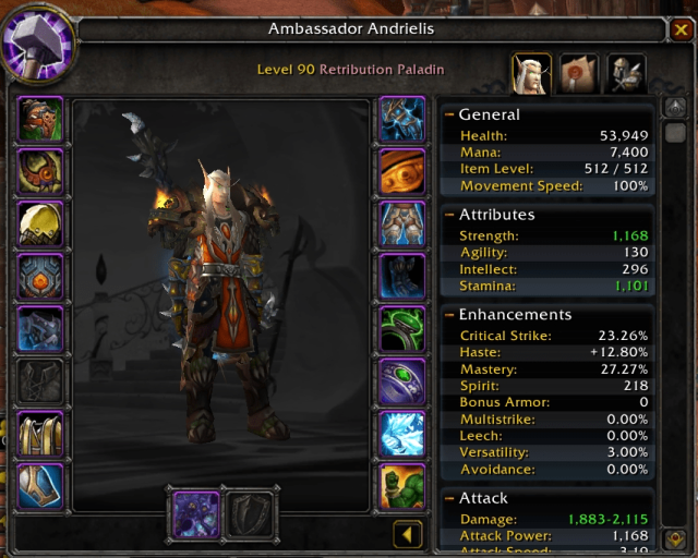 A World of Warcraft character/gear screen.