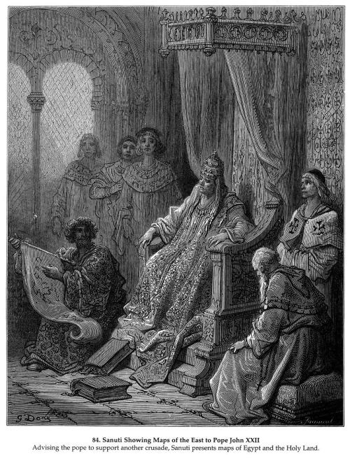 artist-dore: Sanuti Showing Maps of the East to Pope John XXII, Gustave Dore