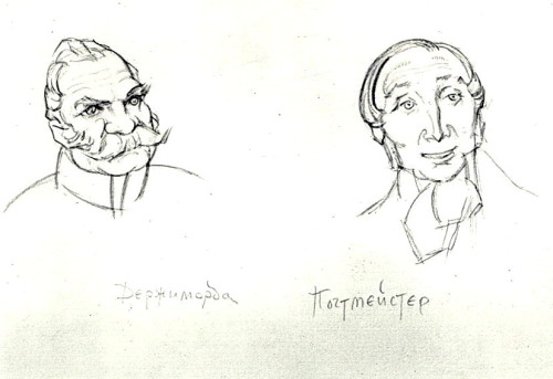 Gogol’s comedy sketch for the ‘Inspector’. Derzhimorda and the postmaster, 1938, K