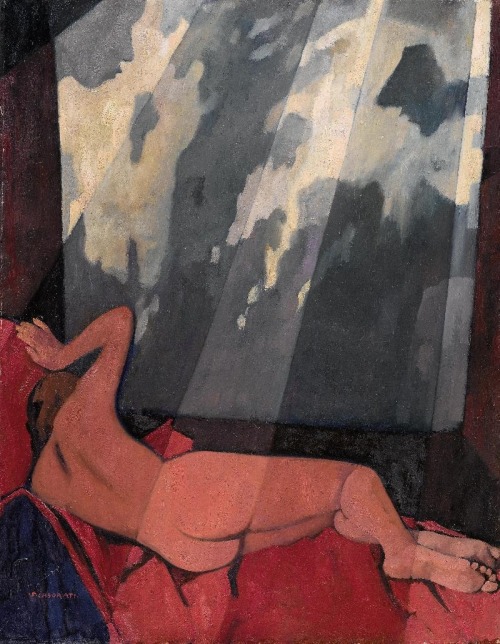 thunderstruck9:Felice Casorati (Italian, 1883-1963), Nudo disteso [Reclining nude], 1953. Oil on woo