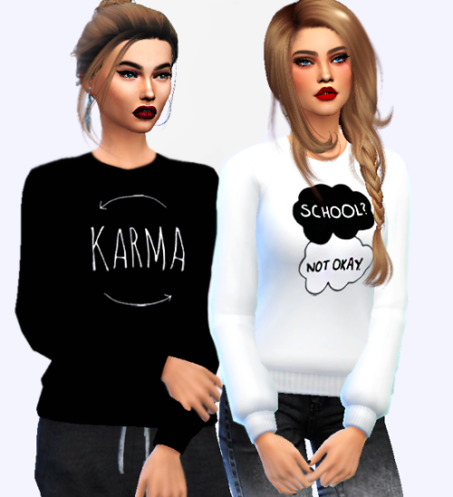 simlark - ‘Karma’ SweatersMake school more okay for your sims...
